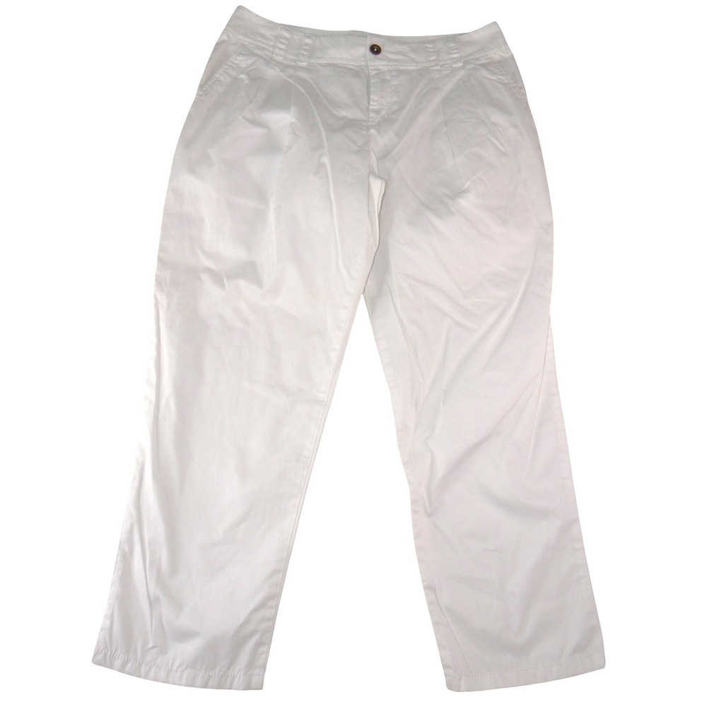 Express White Straight Leg Trousers Womens Size 8 Mid Rise Cotton Blend Pants‎